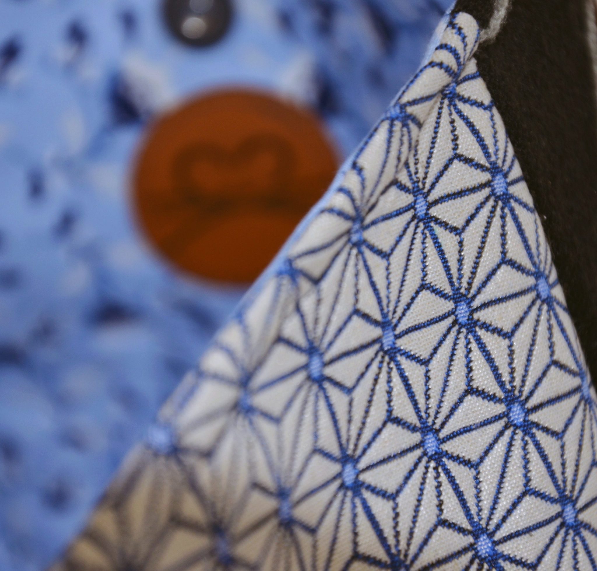 Cabas Feu Follets et Géométrique Bleu - XL 5 Bleu Souris cabas XL laine bouillie bleu tissus géométrique et étoile