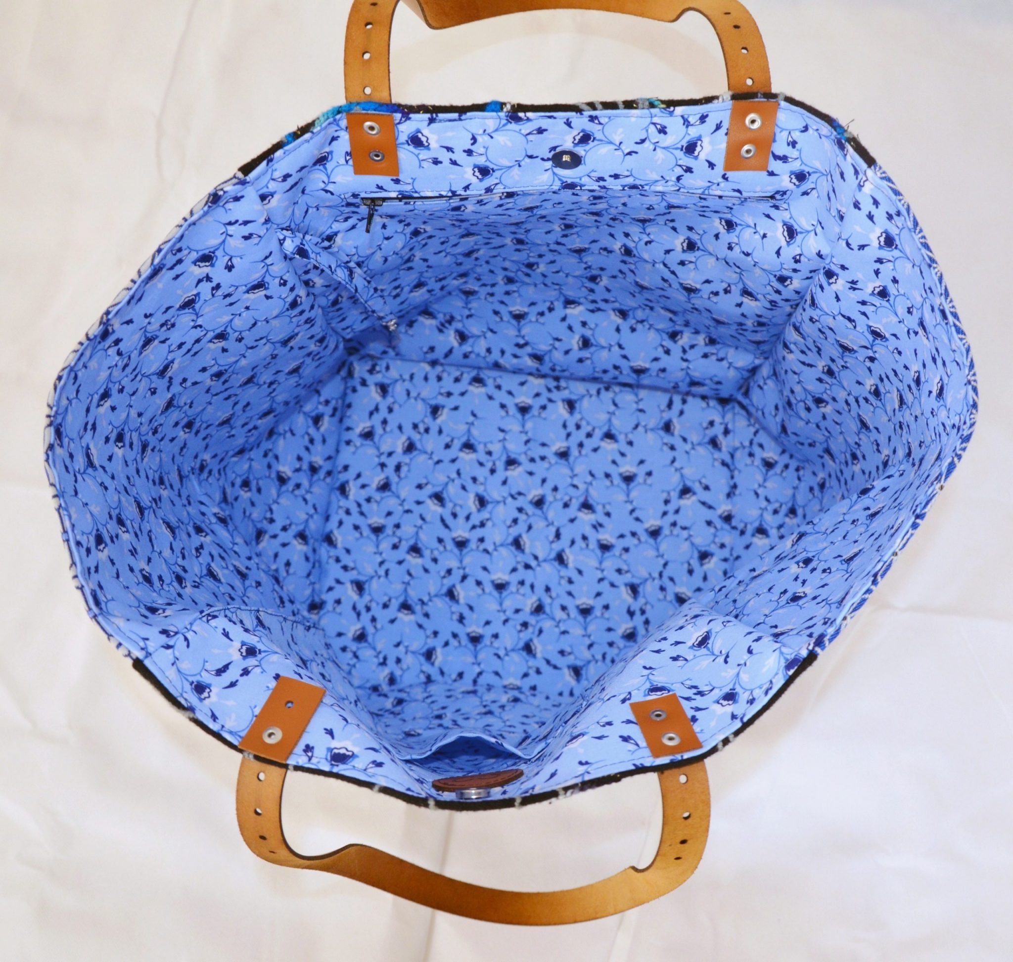 Cabas Feu Follets et Géométrique Bleu - XL 4 Bleu Souris cabas XL laine bouillie bleu tissus géométrique et étoile